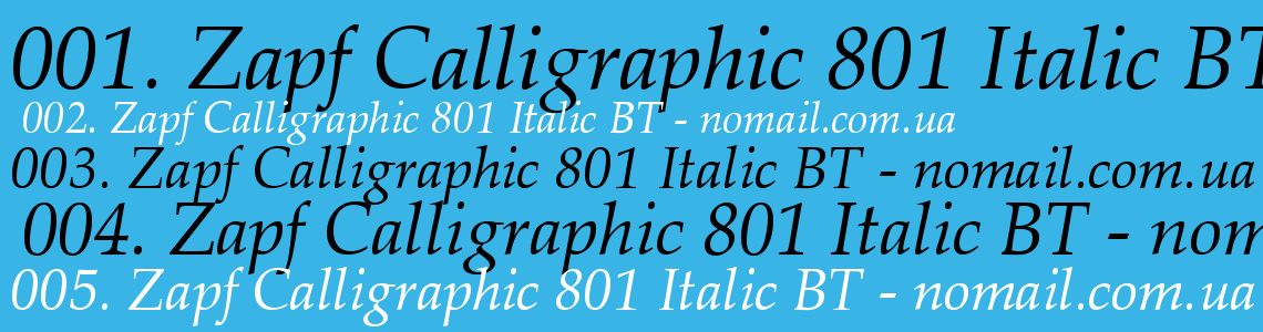 Шрифт Zapf Calligraphic 801 Italic BT