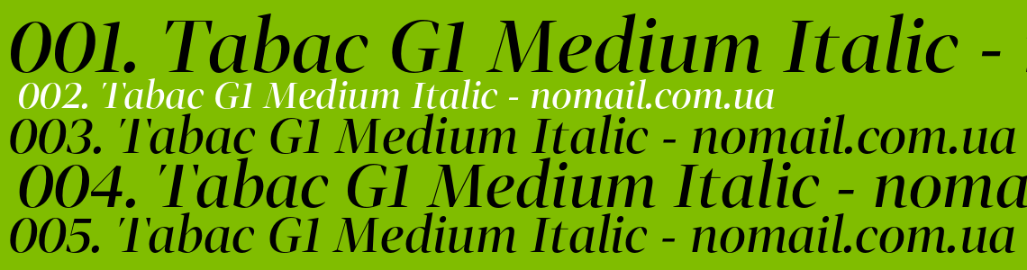 Шрифт Tabac G1 Medium Italic