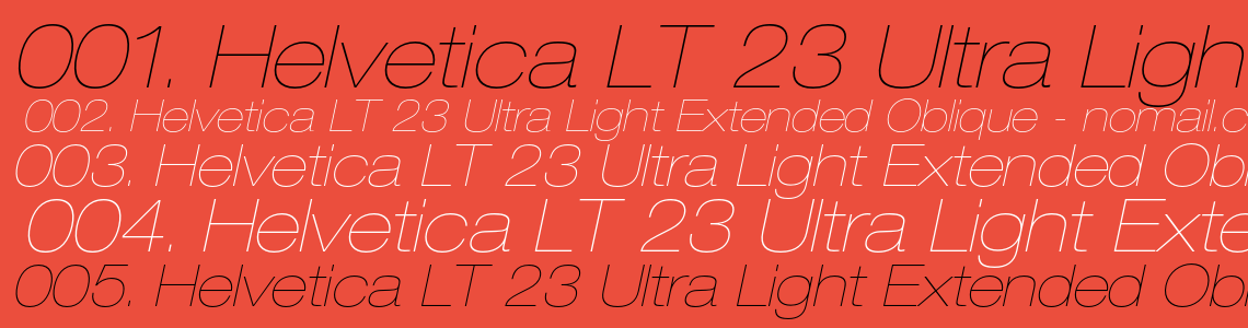 Шрифт Helvetica LT 23 Ultra Light Extended Oblique