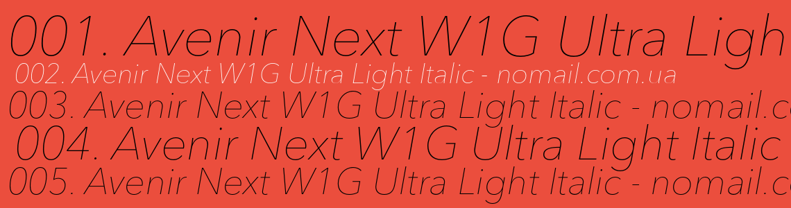 Шрифт Avenir Next W1G Ultra Light Italic