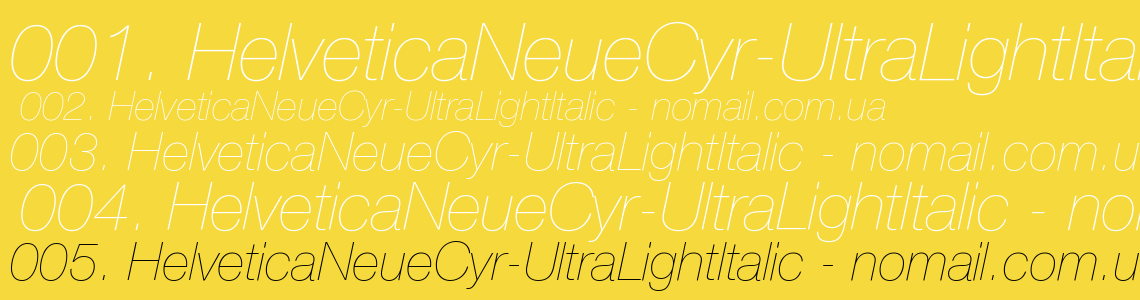 Шрифт HelveticaNeueCyr-UltraLightItalic