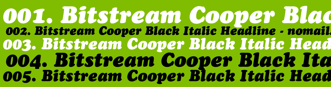 Шрифт Bitstream Cooper Black Italic Headline