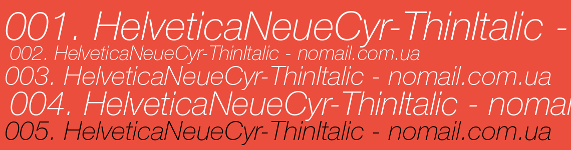 Шрифт HelveticaNeueCyr-ThinItalic